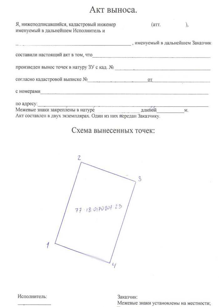 акт выноса в натуру пример образец