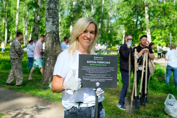 200 сотрудников торговой сети с детьми высадили березовую аллею в Новосибирске